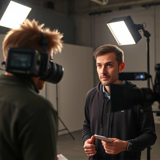 Et billede af en person der bliver interviewet under medietræning